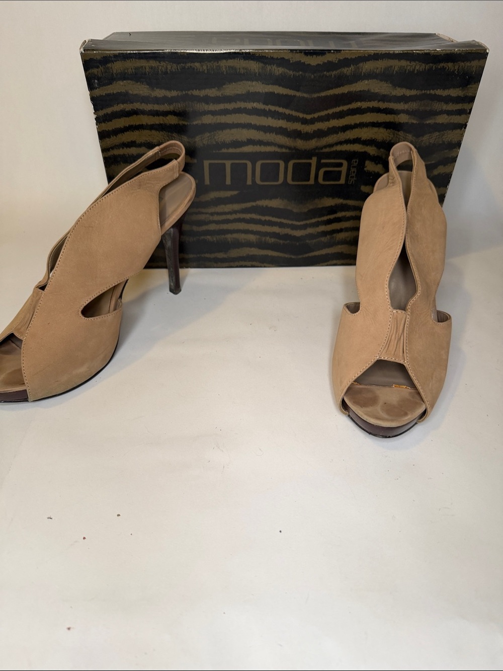 Moda Tan Peep-Toe Slingback Heels